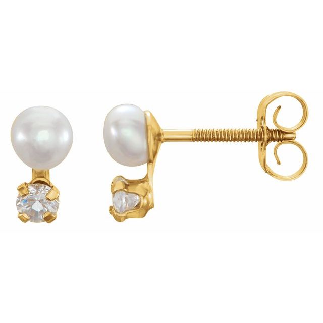 14K Cultured Freshwater Pearl & Imitation Cubic Zirconia Earrings