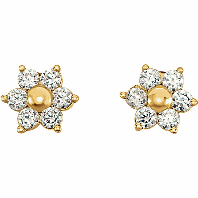 14K Imitation Cubic Zirconia Youth Floral-Inspired Earrings