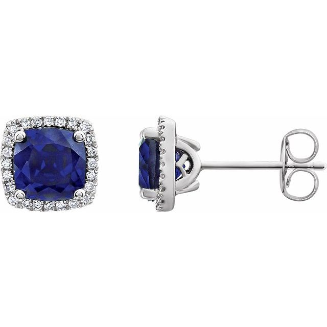 14K Lab-Grown Blue Sapphire & 1/8 CTW Natural Diamond Earrings