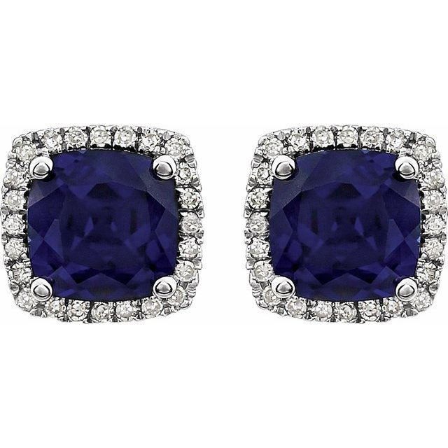 14K Lab-Grown Blue Sapphire & 1/8 CTW Natural Diamond Earrings