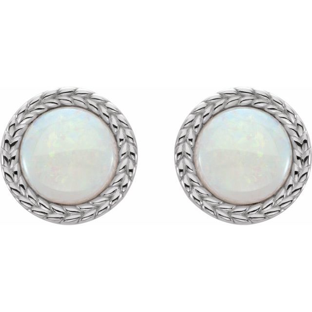 14K Natural Opal Bezel-Set Leaf Earrings