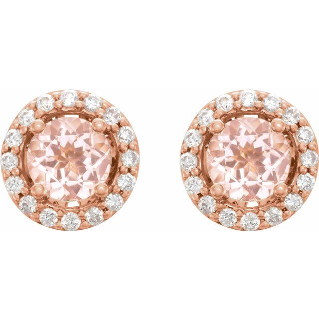 14K Natural Pink Morganite & 1/5 CTW Natural Diamond Earrings