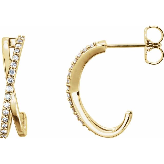 14K 1/6 CTW Natural Diamond Criss-Cross J-Hoop Earrings