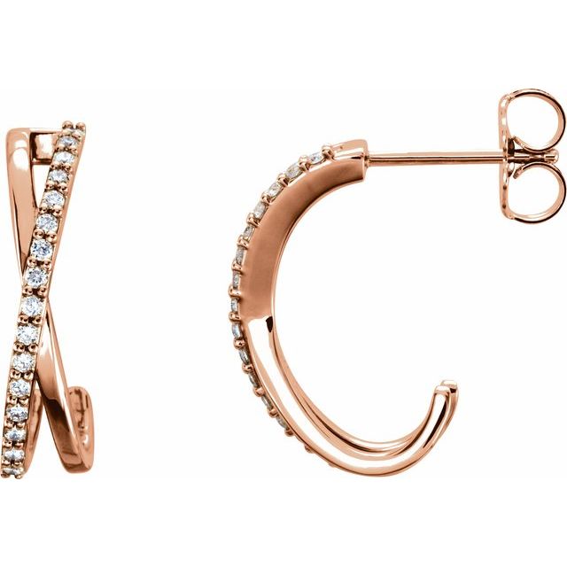 14K 1/6 CTW Natural Diamond Criss-Cross J-Hoop Earrings
