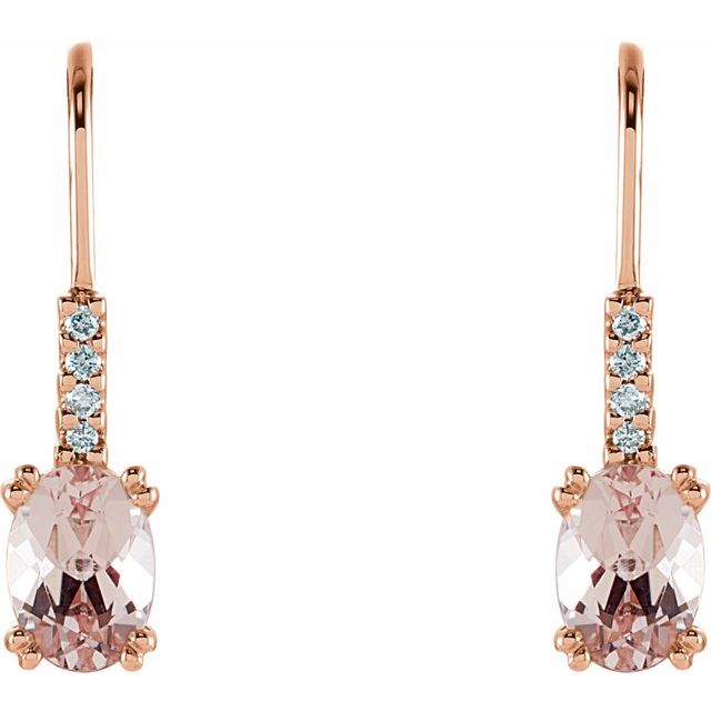 14K Natural Pink Morganite & .05 CTW Natural Diamond Earrings