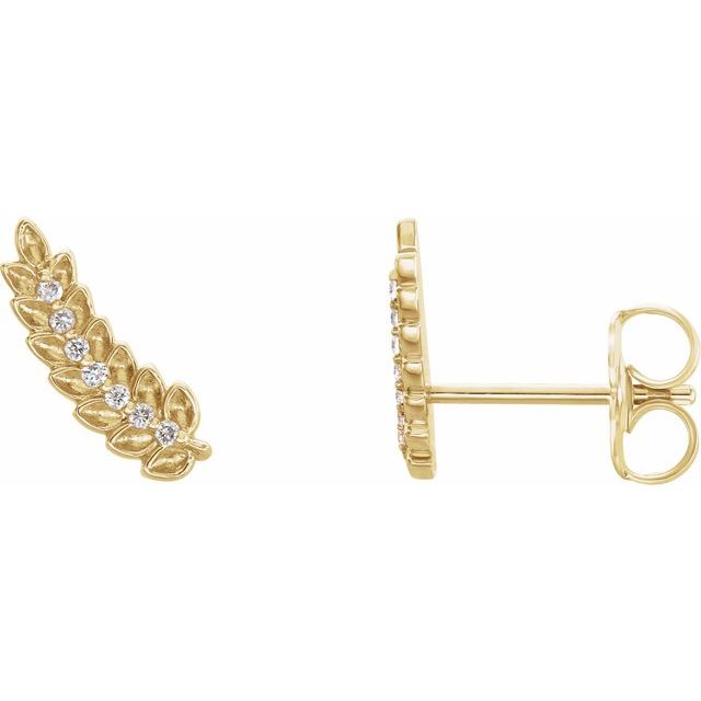 14K .03 CTW Natural Diamond Leaf Ear Climbers