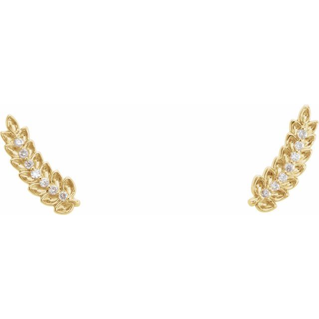 14K .03 CTW Natural Diamond Leaf Ear Climbers
