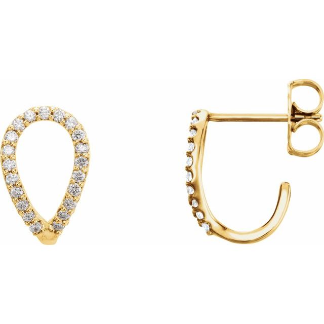 14K 1/5 CTW Natural Diamond Geometric J-Hoop Earrings