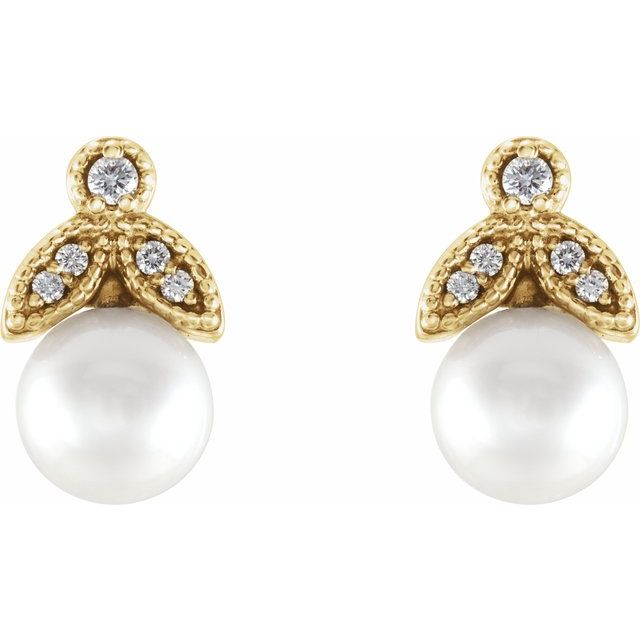 14K Cultured Freshwater Pearl & .06 CTW Natural Diamond Earrings