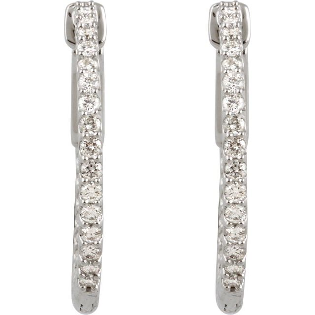 14K 3/4 CTW Natural Diamond Inside-Outside Hinged Hoop Earrings