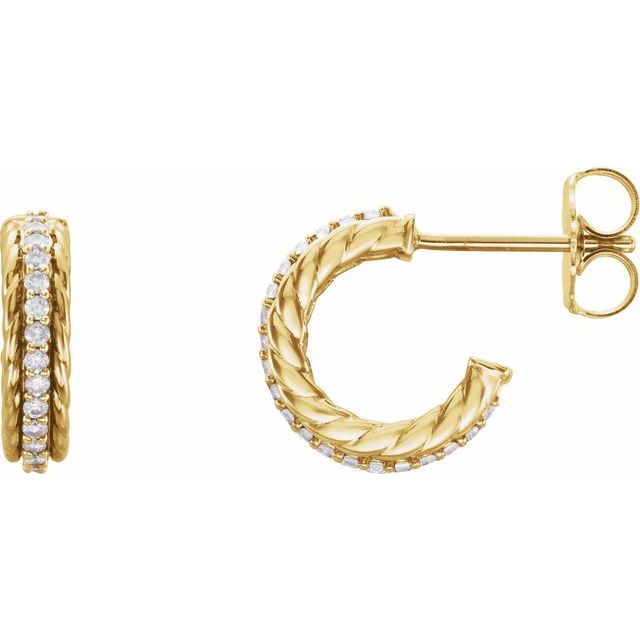 14K 1/5 CTW Natural Diamond Rope Hoop Earrings