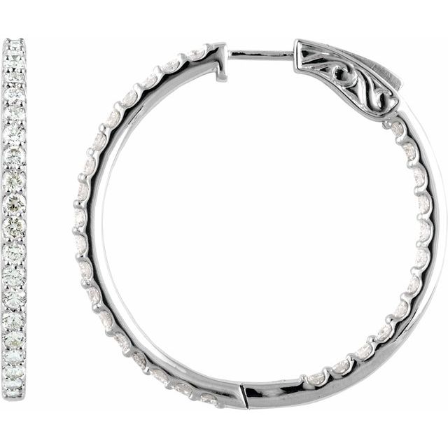 Sterling Silver Imitation Cubic Zirconia Inside-Outside Hinged Hoop Earrings
