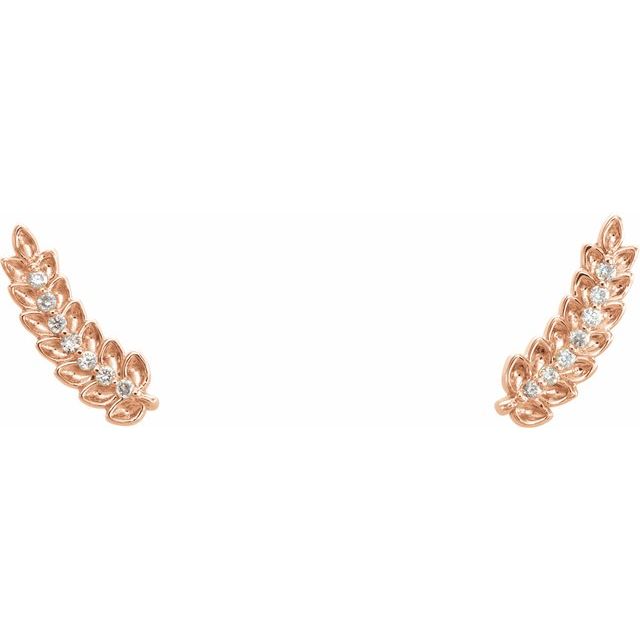 14K .03 CTW Natural Diamond Leaf Ear Climbers