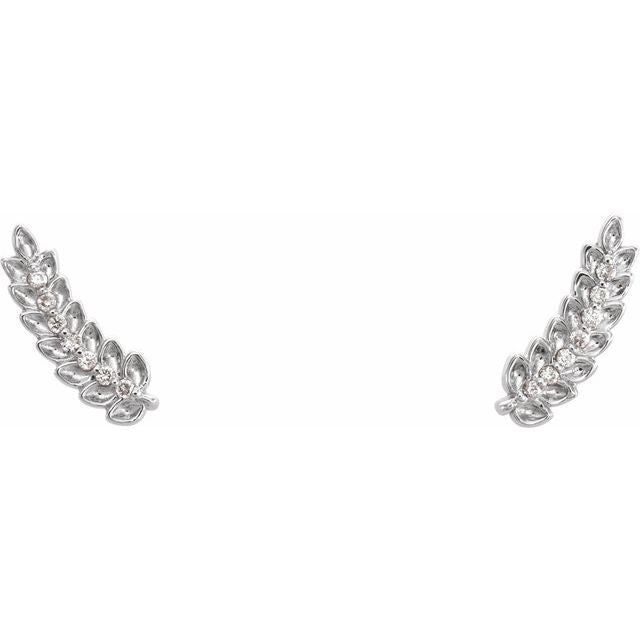 14K .03 CTW Natural Diamond Leaf Ear Climbers