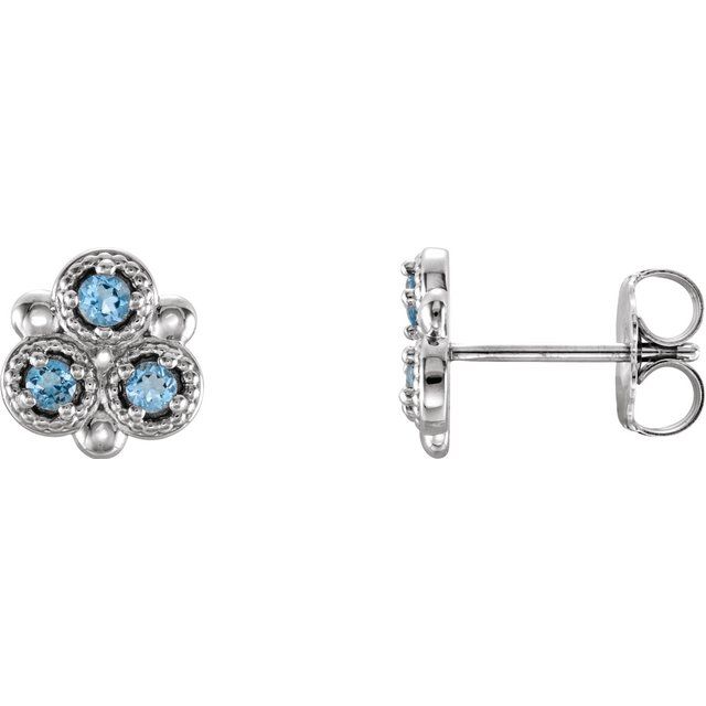 14K Natural Aquamarine Three-Stone Earrings