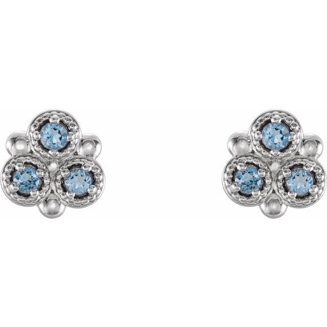 14K Natural Aquamarine Three-Stone Earrings