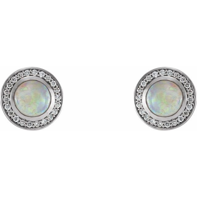 14K Natural Opal & 1/6 CTW Natural Diamond Halo-Style Earrings