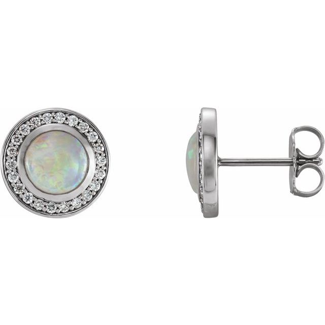 14K Natural Opal & 1/6 CTW Natural Diamond Halo-Style Earrings