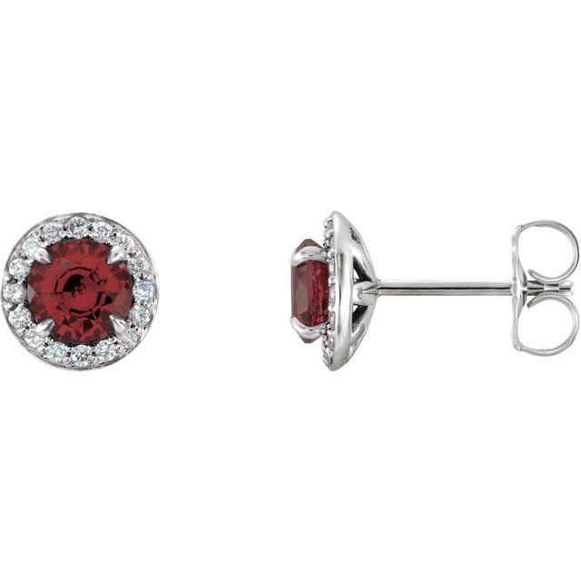 14K Natural Mozambique Garnet & 1/8 CTW Natural Diamond Earrings
