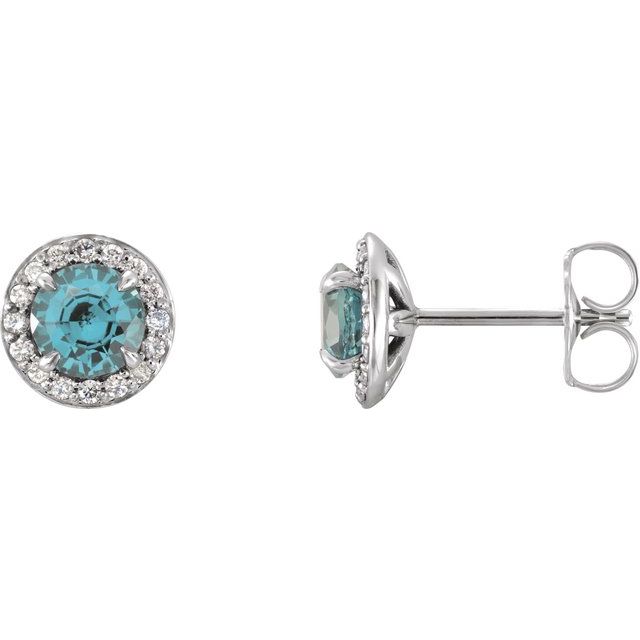 14K Natural Aquamarine & 1/8 CTW Natural Diamond Earrings