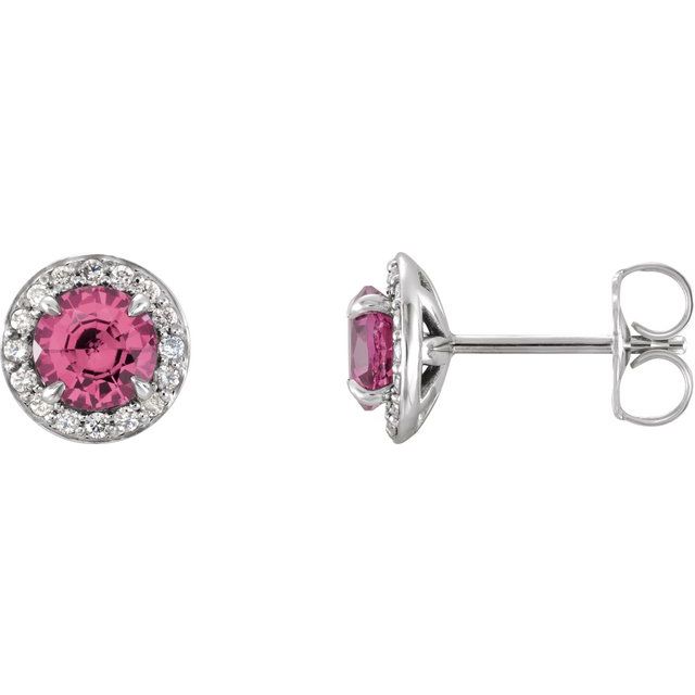 14K Natural Pink Tourmaline & 1/10 CTW Natural Diamond Earrings