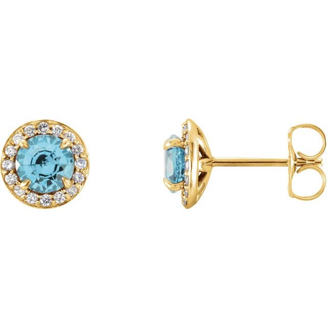 14K Natural Blue Zircon & 1/10 CTW Natural Diamond Earrings