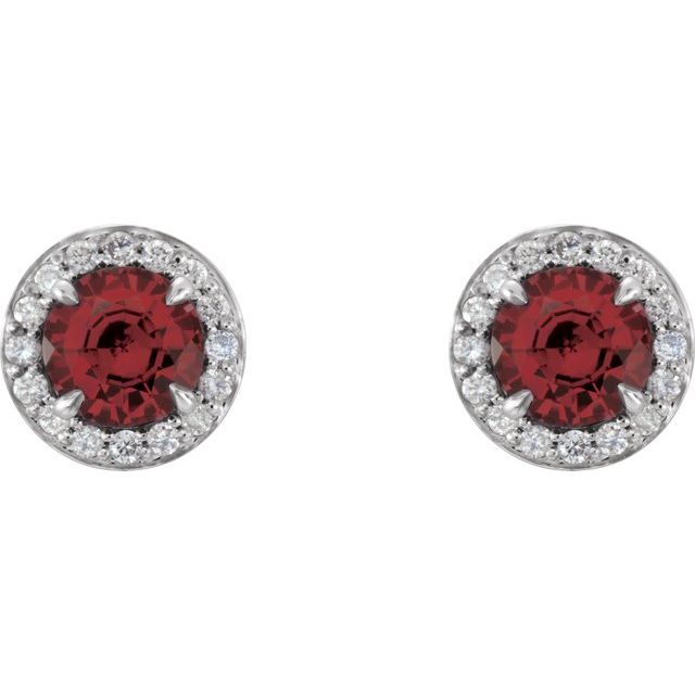 14K Natural Mozambique Garnet & 1/8 CTW Natural Diamond Earrings