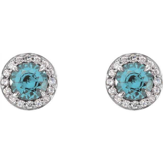 14K Natural Aquamarine & 1/8 CTW Natural Diamond Earrings