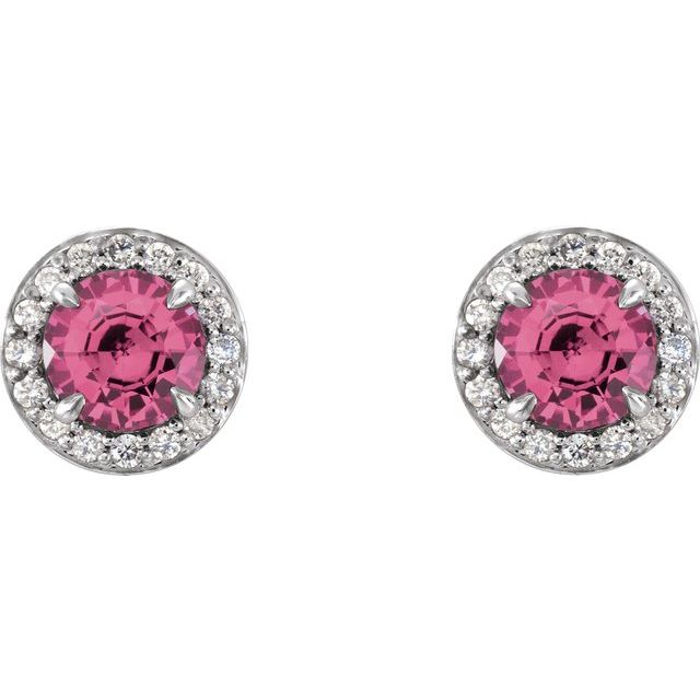 14K Natural Pink Tourmaline & 1/10 CTW Natural Diamond Earrings