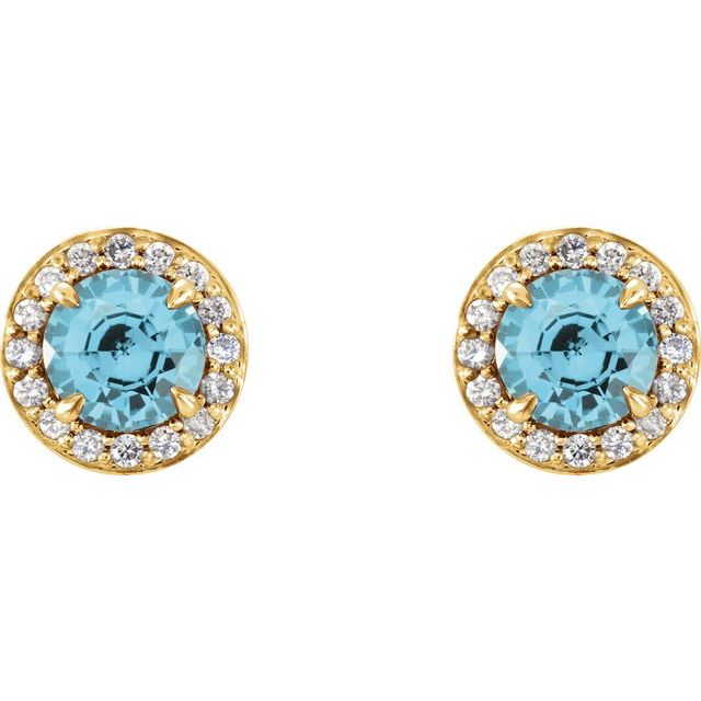 14K Natural Blue Zircon & 1/10 CTW Natural Diamond Earrings
