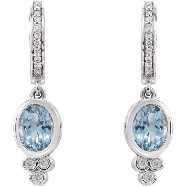 14K Natural Aquamarine & 1/6 CTW Natural Diamond Hoop Earrings