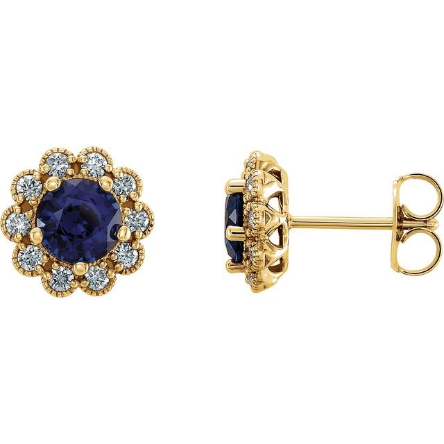14K Lab-Grown Blue Sapphire & 1/4 CTW Natural Diamond Earrings
