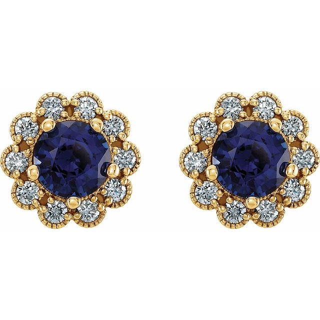 14K Lab-Grown Blue Sapphire & 1/4 CTW Natural Diamond Earrings