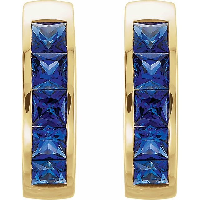 14K Lab-Grown Blue Sapphire Hoop Earrings