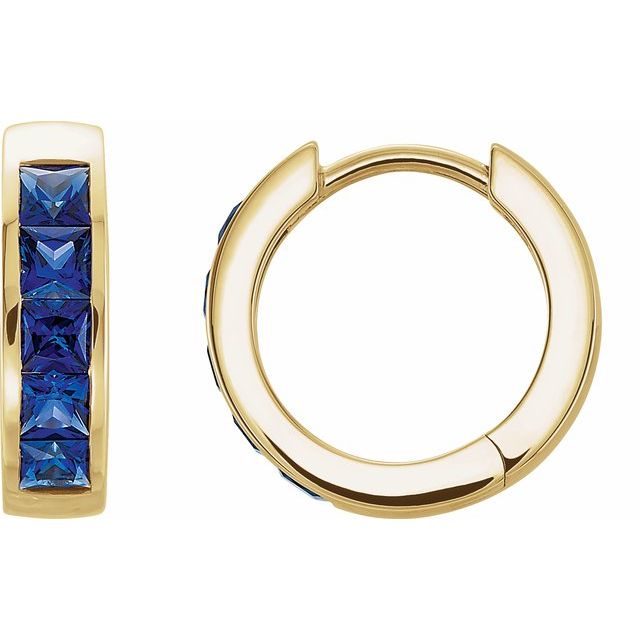 14K Lab-Grown Blue Sapphire Hoop Earrings