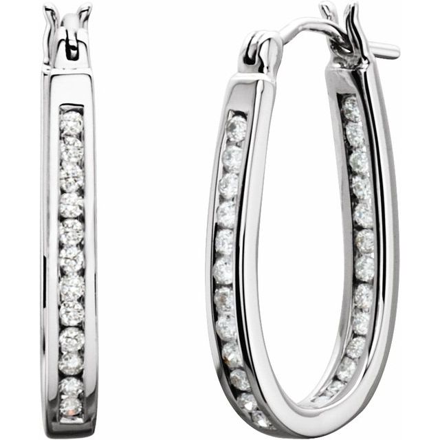 14K 1/2 CTW Natural Diamond Inside-Outside Hinged Hoop Earrings