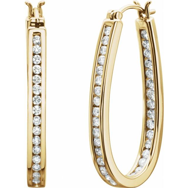 14K 1 CTW Natural Diamond Inside-Outside Hinged /Hoop Earrings