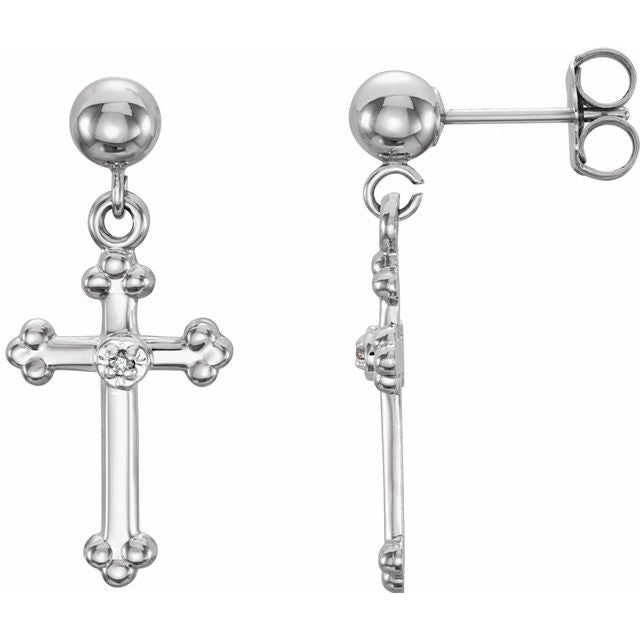 14K .005 CT Natural Diamond Cross Earring