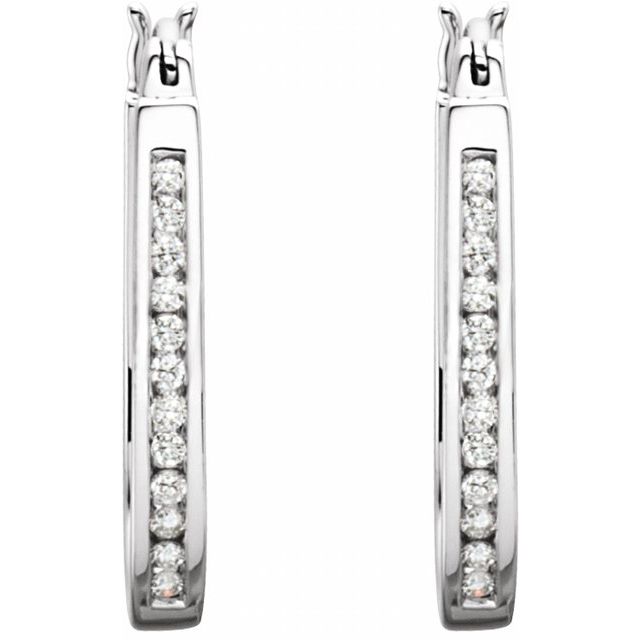14K 1/2 CTW Natural Diamond Inside-Outside Hinged Hoop Earrings