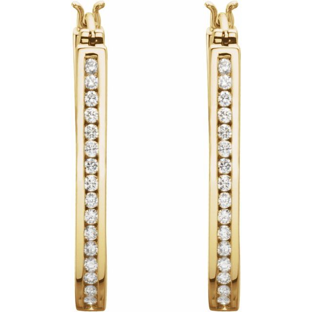 14K 1 CTW Natural Diamond Inside-Outside Hinged /Hoop Earrings
