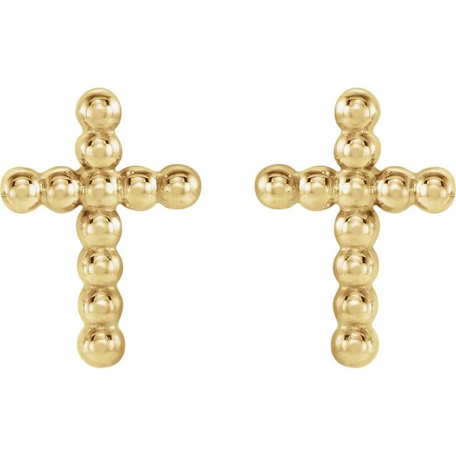 14K Beaded Cross Earrings