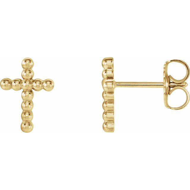 14K Beaded Cross Earrings
