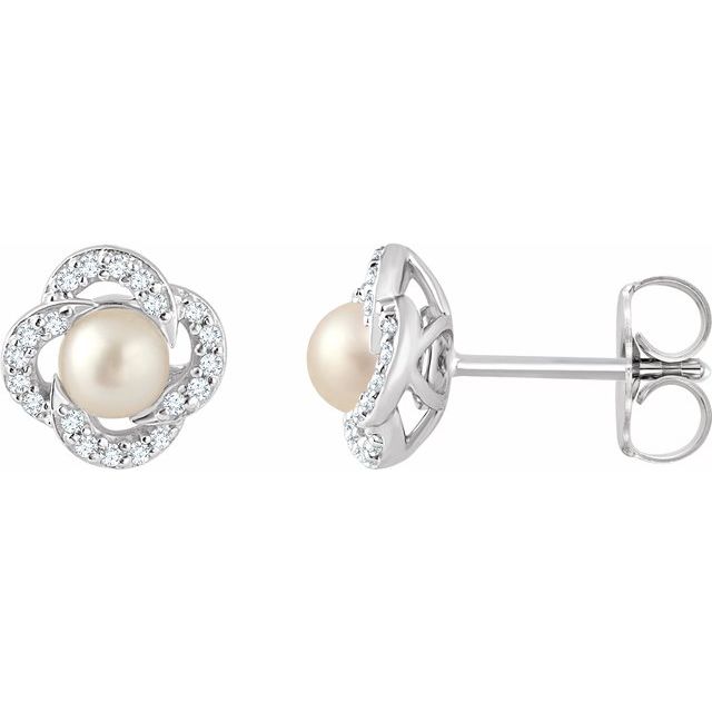 14K Cultured Freshwater Pearl & 1/6 CTW Natural Diamond Earrings