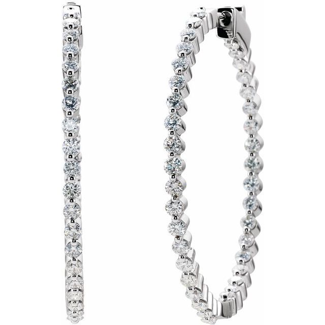 14K 3 CTW Natural Diamond Inside-Outside Hinged Hoop Earrings