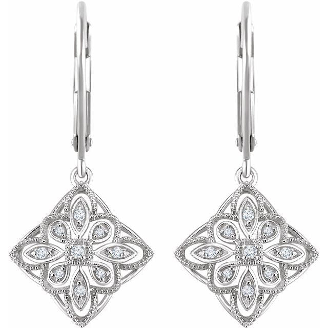 14K 1/10 CTW Natural Diamond Granulated Filigree Earrings