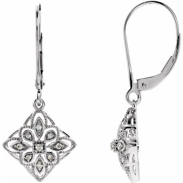 14K 1/10 CTW Natural Diamond Granulated Filigree Earrings