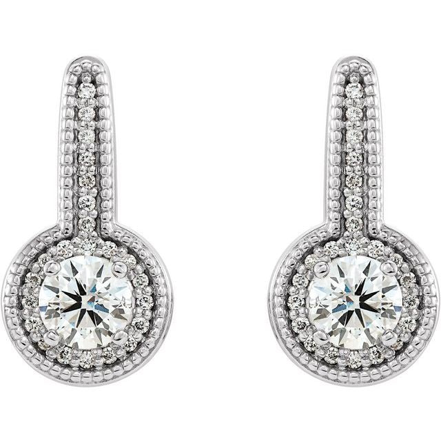 14K 5/8 CTW Natural Diamond Halo-Style Dangle Earrings
