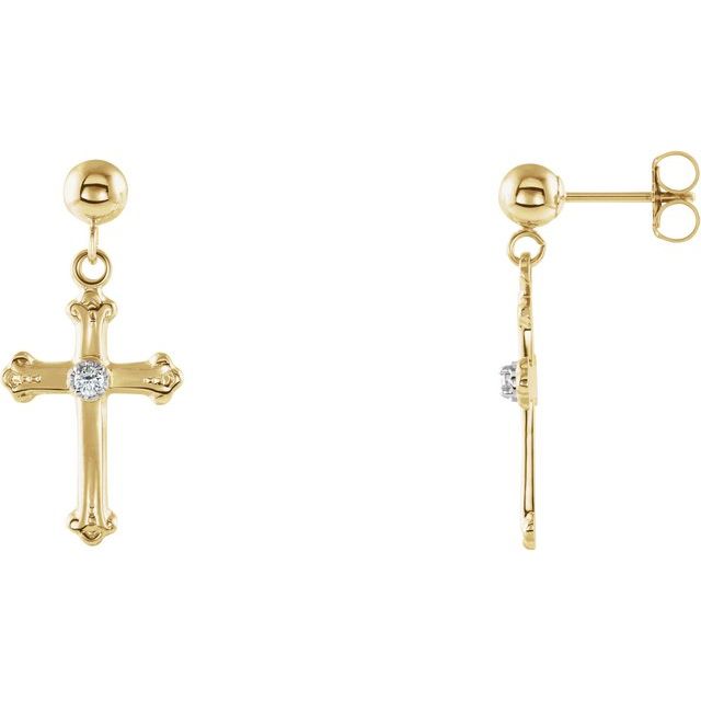 14K / .04 CTW Natural Diamond Cross & Ball Earrings