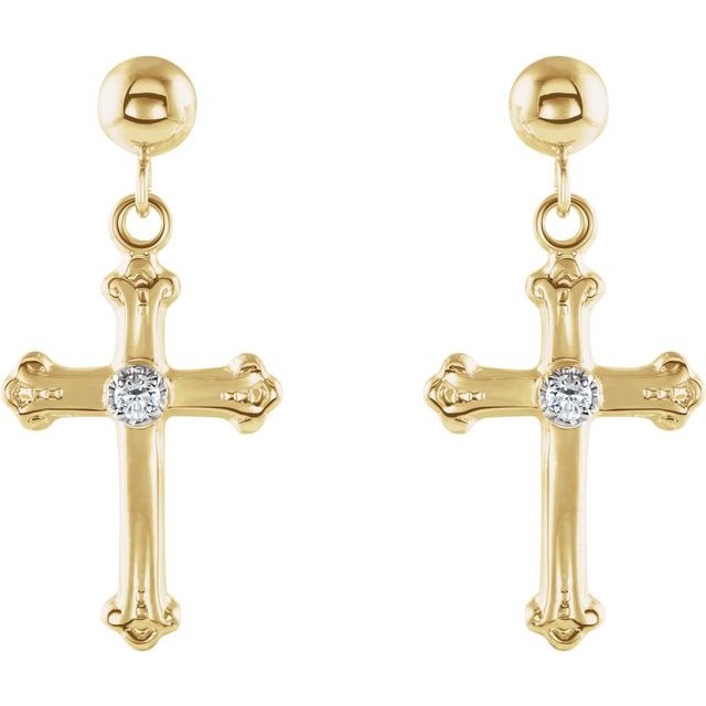 14K / .04 CTW Natural Diamond Cross & Ball Earrings