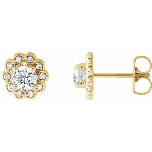 14K 5/8 CTW Natural Diamond Halo-Style Earrings